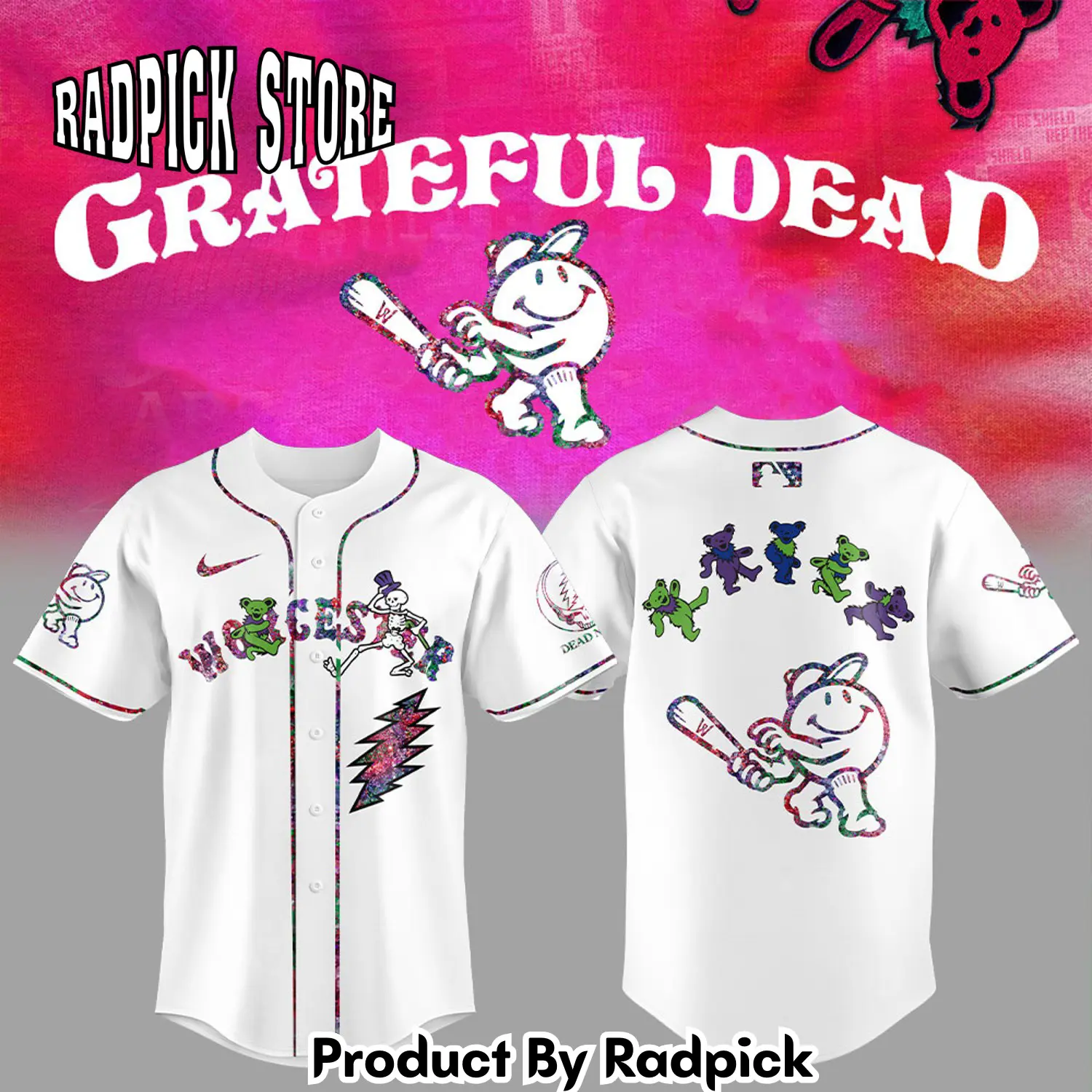 Radpick worcester red sox grateful dead night baseball jersey lis rp1274